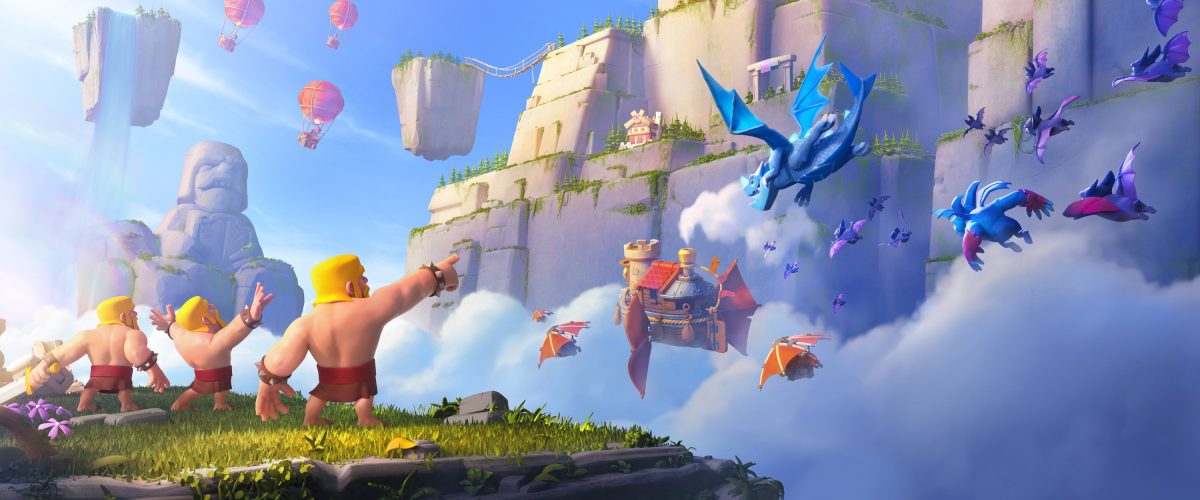 Clash of Clans mobile game scene showing a fantasy village with characters and buildings