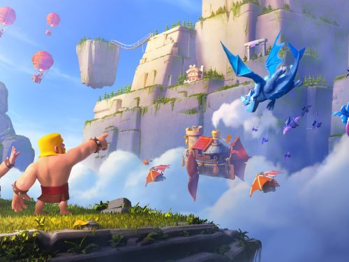 Clash of Clans mobile game scene showing a fantasy village with characters and buildings