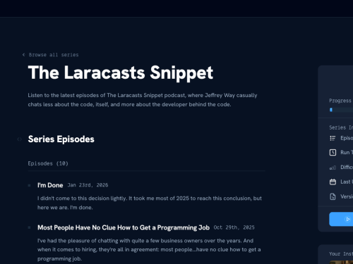 Laracasts Podcast episode list, a top Laravel podcast for PHP developers